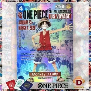 Коллекционная промо-карта One Piece: Луффи и Команда Соломенной Шляпы в баскетбольном стиле США. Высокое качество, фольгированная текстура