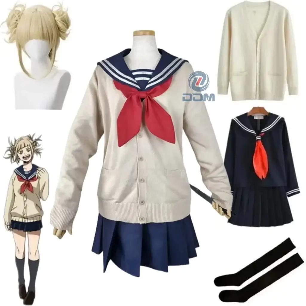 Косплей-костюм Himiko Toga из аниме «Моя геройская академия» для Хэллоуина: униформа JK, свитер, пальто, парик
