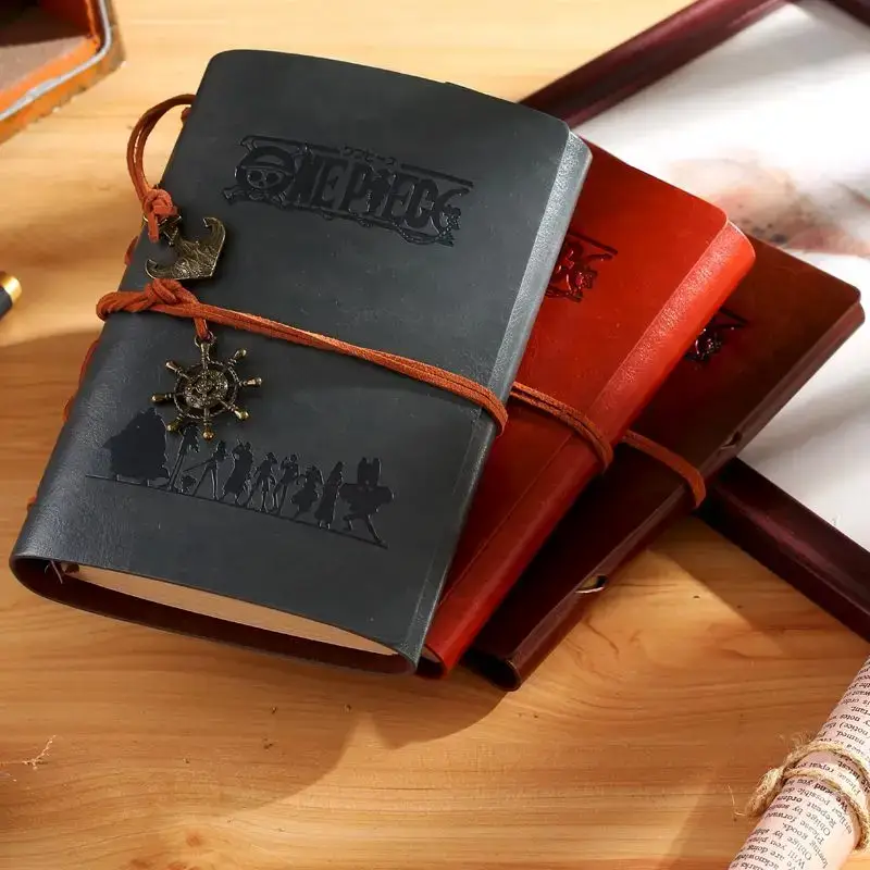 Блокнот «Ван-Пис» — Vintage Pu Leather A6 Loose Leaf Single Notebook Tie