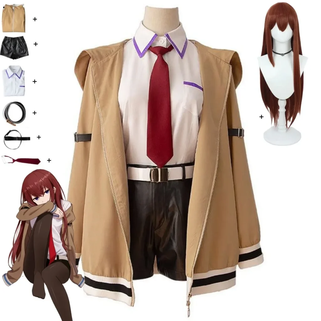 Парик для косплея «Врата Штейна» — Game Makise Kurisu Christina Wig Hooded Coat Shirt