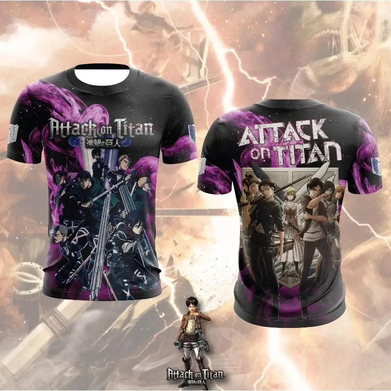 Футболка «Атака титанов» — Attack on Titan Eren Levi Mikasa Group Print Short