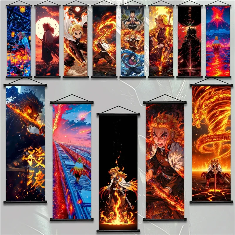 Постер «Клинок, рассекающий демонов» — Kyojuro Rengoku HD Print Fabric Wall Art Scroll Fans